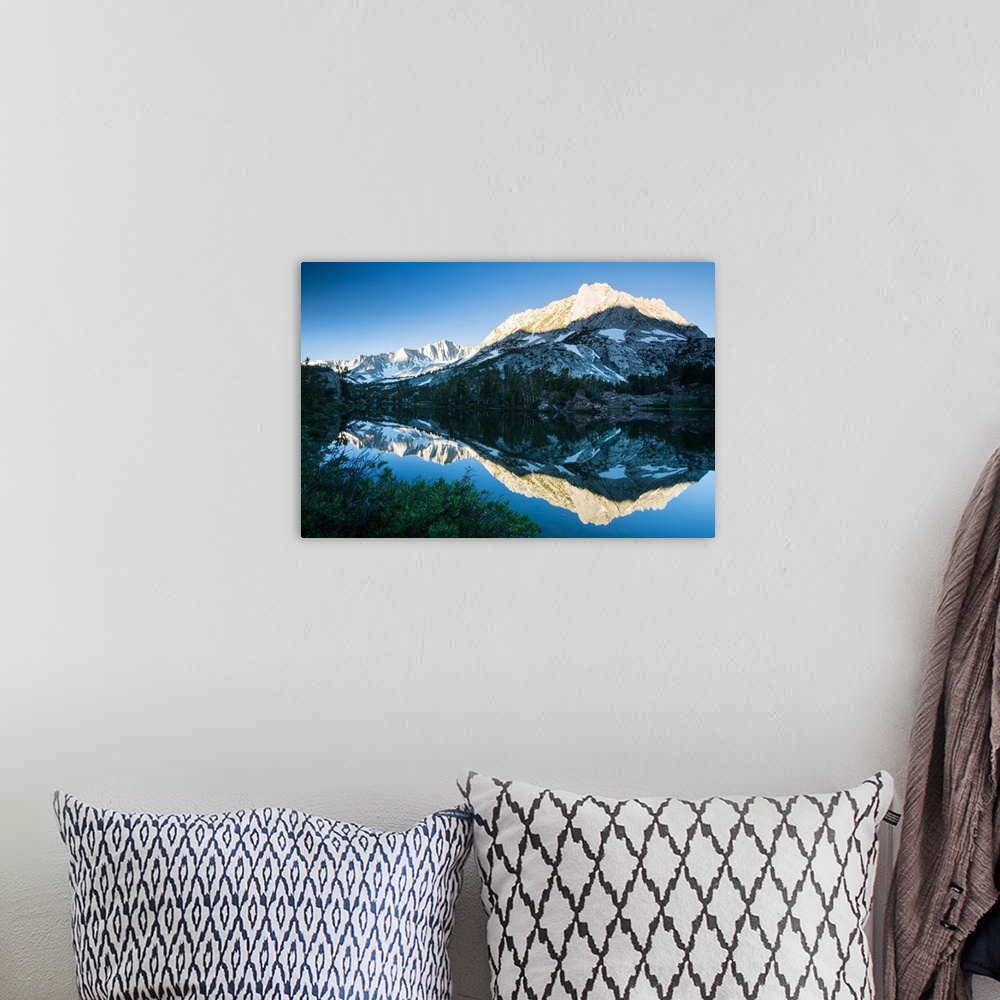 A bohemian room featuring Reflection of mountain in a river, Eastern Sierra, Sierra Nevada, California, USA