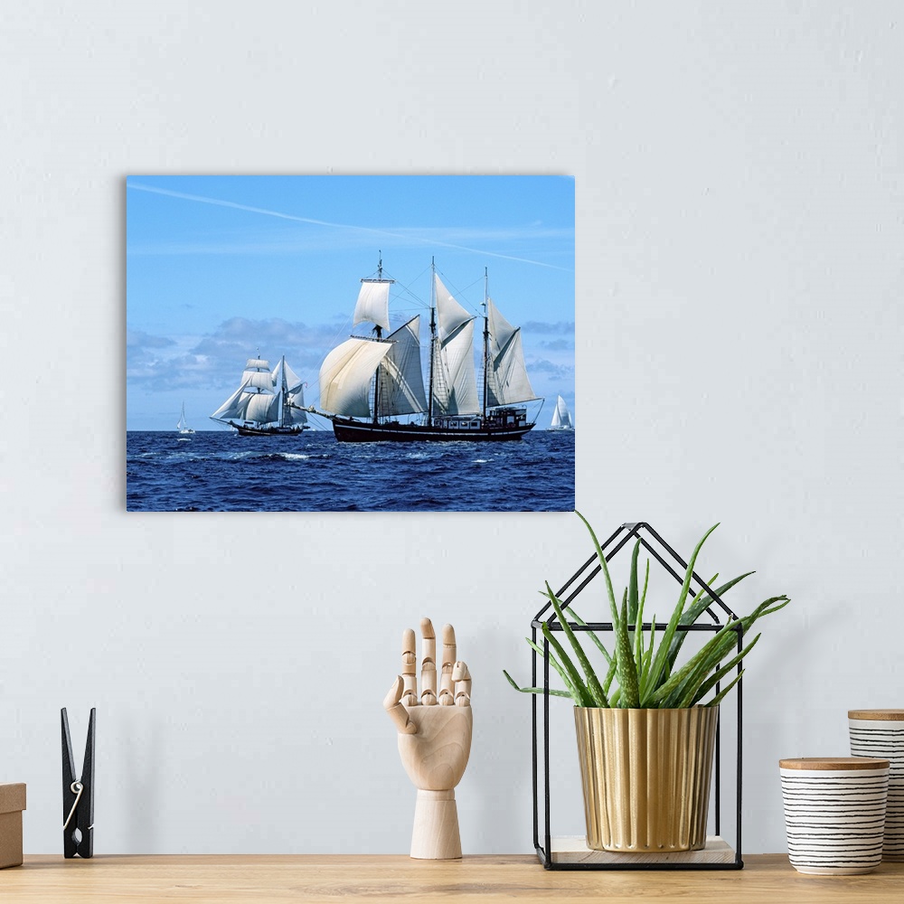 A bohemian room featuring Tall ship regatta in the Baie De Douarnenez, Finistere, Brittany, France