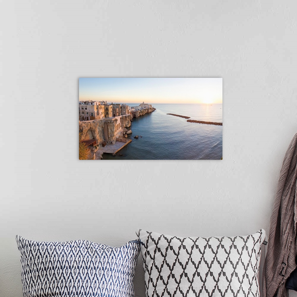 A bohemian room featuring Town at the waterfront, Vieste, Gargano, Foggia Province, Puglia, Italy