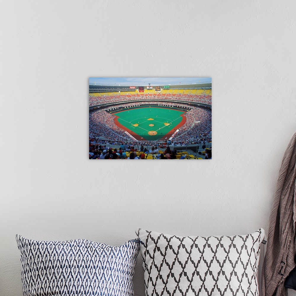 A bohemian room featuring Veteran's Stadium during Major League Baseball game between Phillies and Houston Astros, Philadel...