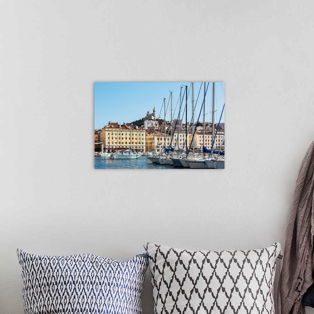 A bohemian room featuring Marseille, Provence-Alpes-Cote d'Azur, France. View across Vieux-Port, the Old Port, to the 19th ...