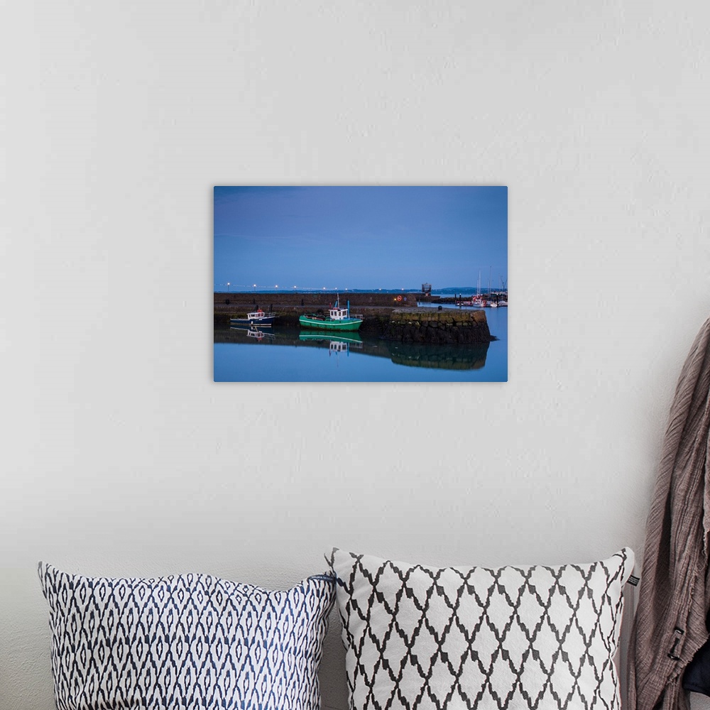 A bohemian room featuring View of pier at dusk, carrickfergus, county antrim, northern Ireland.