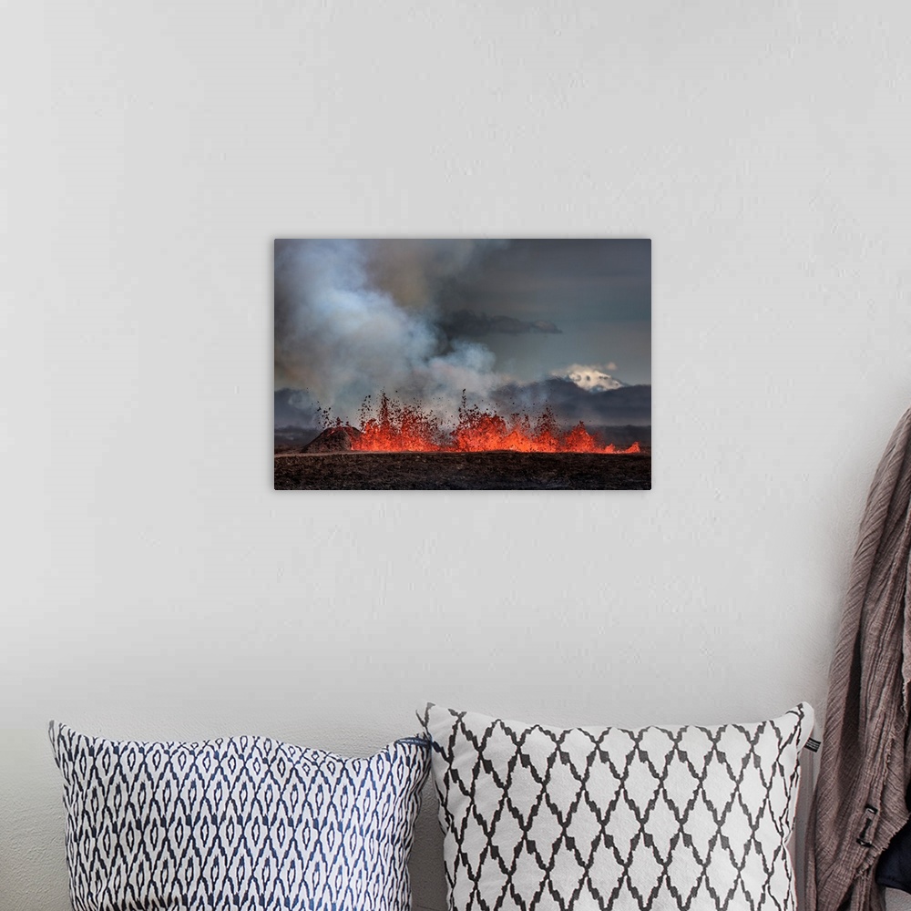A bohemian room featuring Volcano Eruption at the Holuhraun Fissure near Bardarbunga Volcano, Iceland