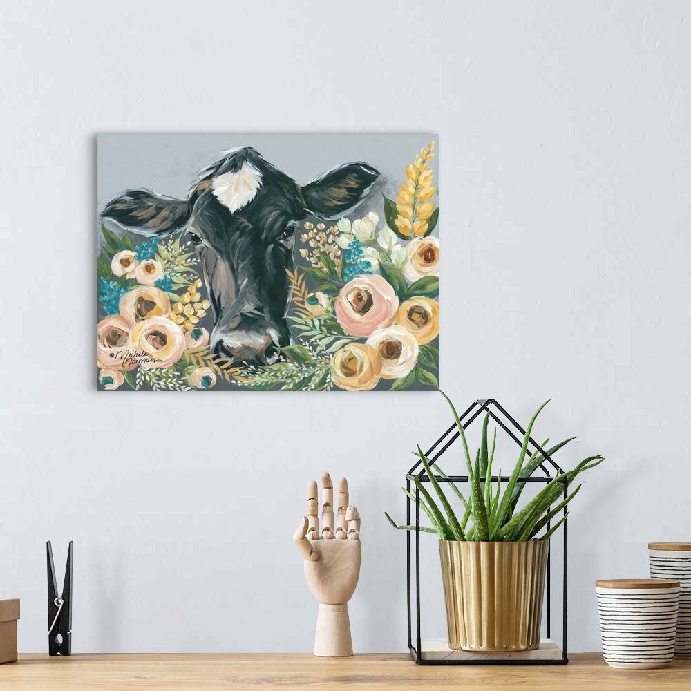 A bohemian room featuring Cow in the Flower Garden