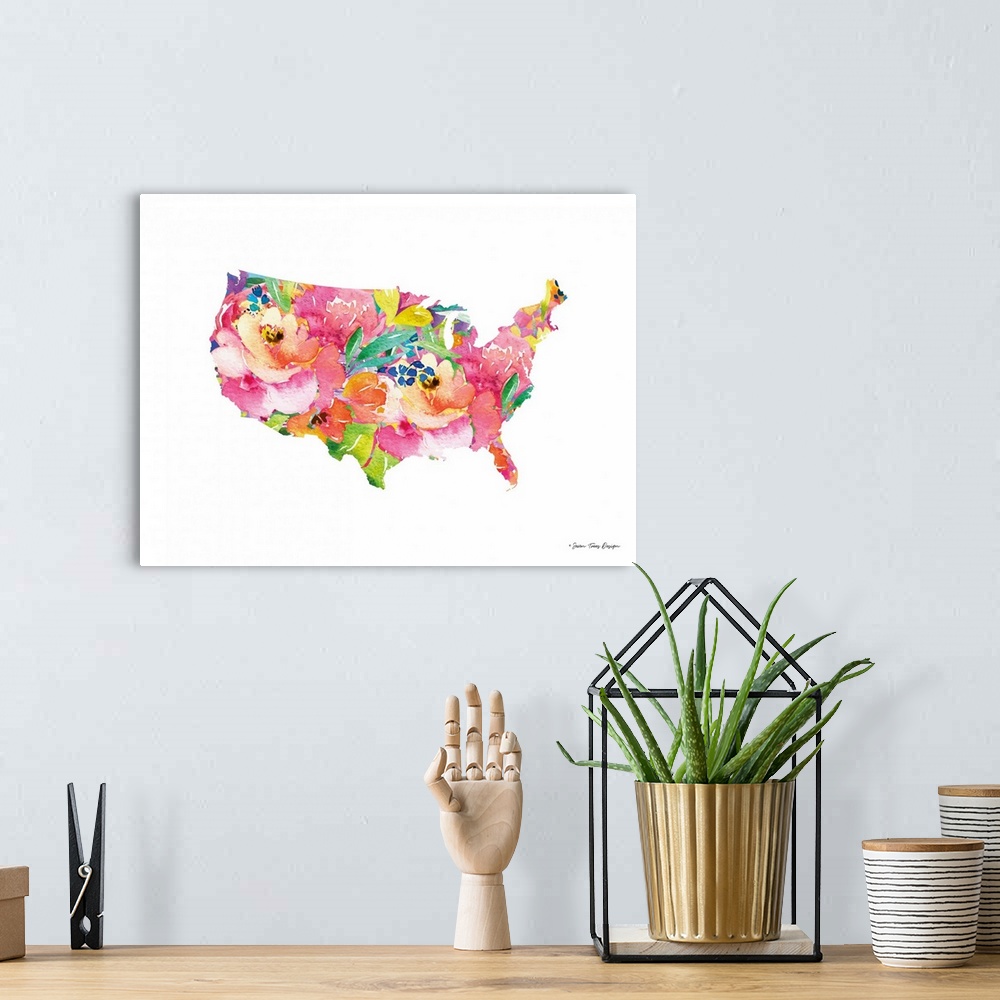 A bohemian room featuring Floral USA Map