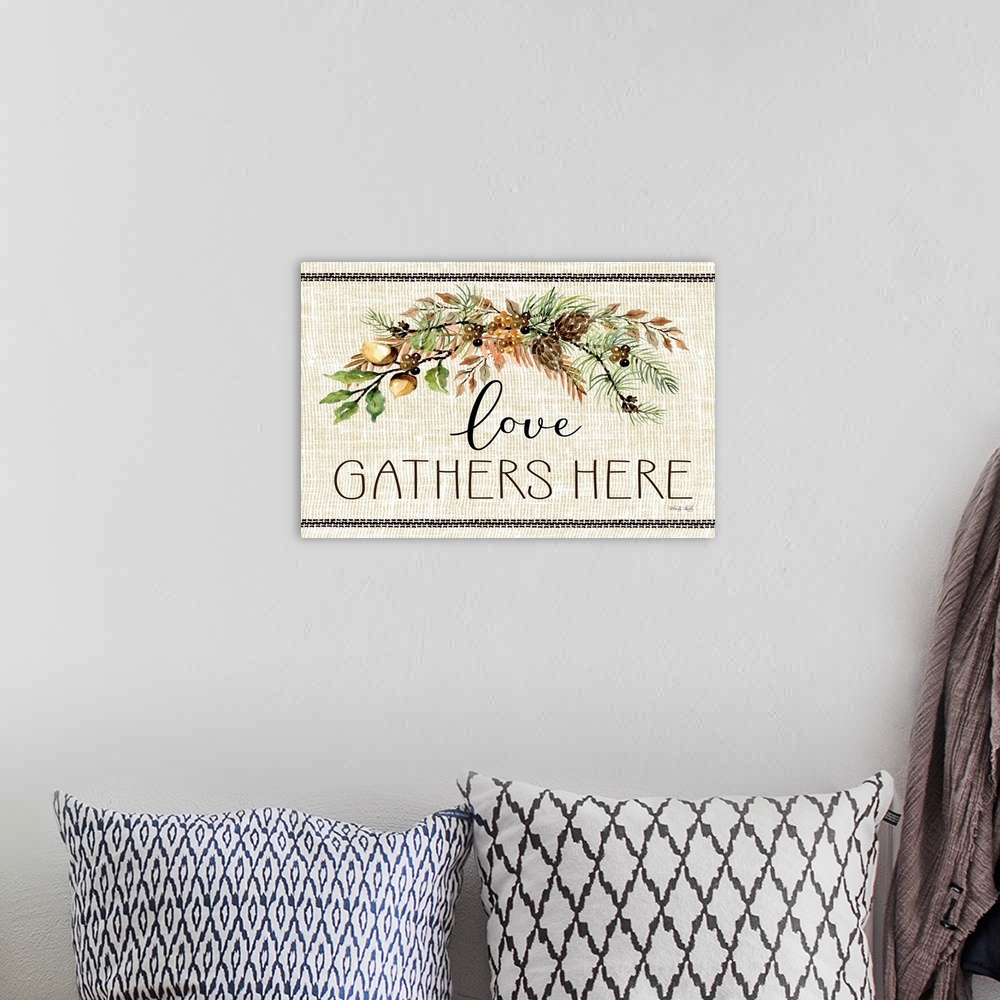 A bohemian room featuring Love Gathers Here