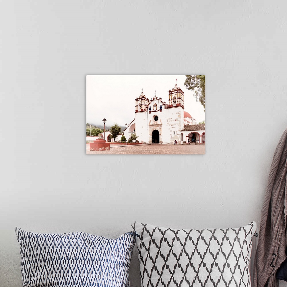 A bohemian room featuring Photograph of a church in Mexico on an overcast day. From the Viva Mexico Collection.