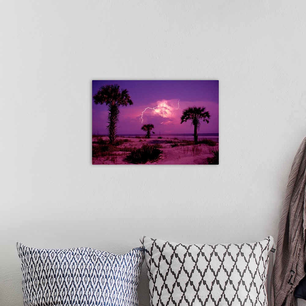 A bohemian room featuring Lightning illuminates the purple sky over Cumberland Island National Seashore in Georgia