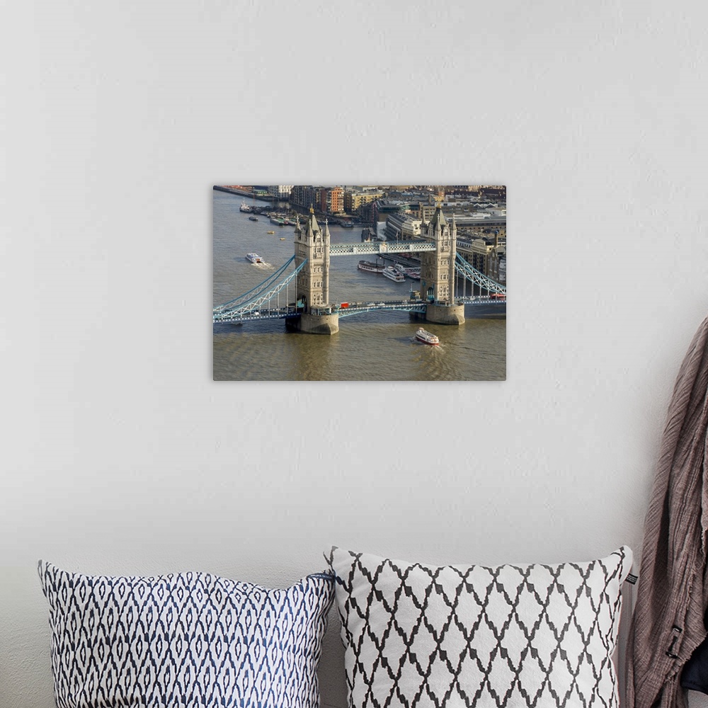 A bohemian room featuring Aerial view of Tower Bridge and River Thames, London, England