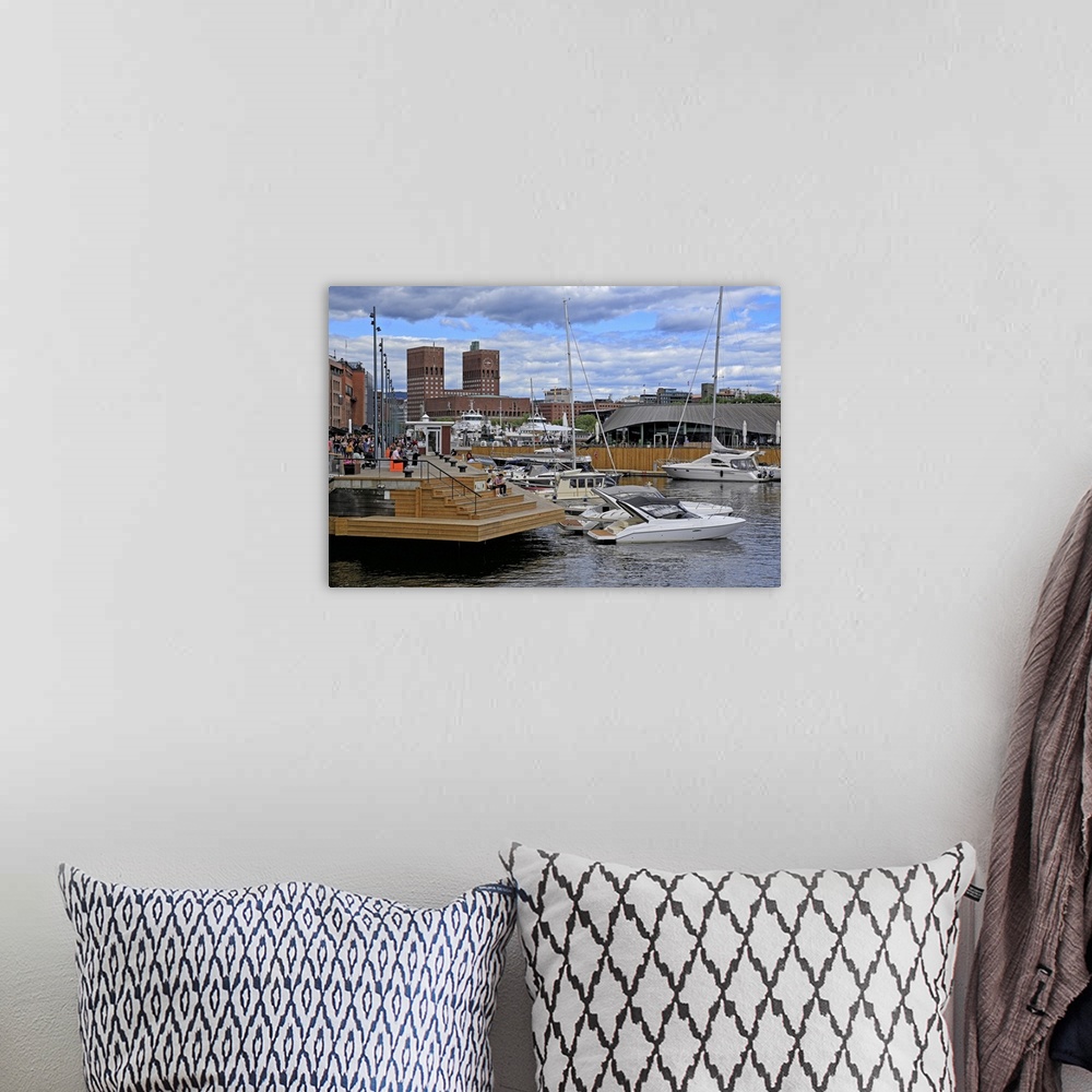 A bohemian room featuring Aker Brygge and City Hall, Oslo, Norway, Scandinavia