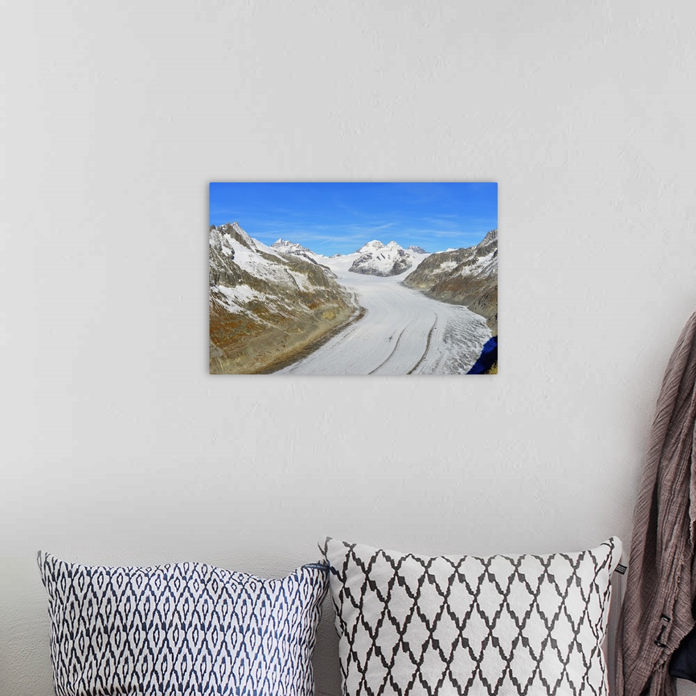 A bohemian room featuring Aletsch glacier, Monch, 4107m, and Trugbe, Jungfrau-Aletsch, UNESCO World Heritage Site, Valais, ...