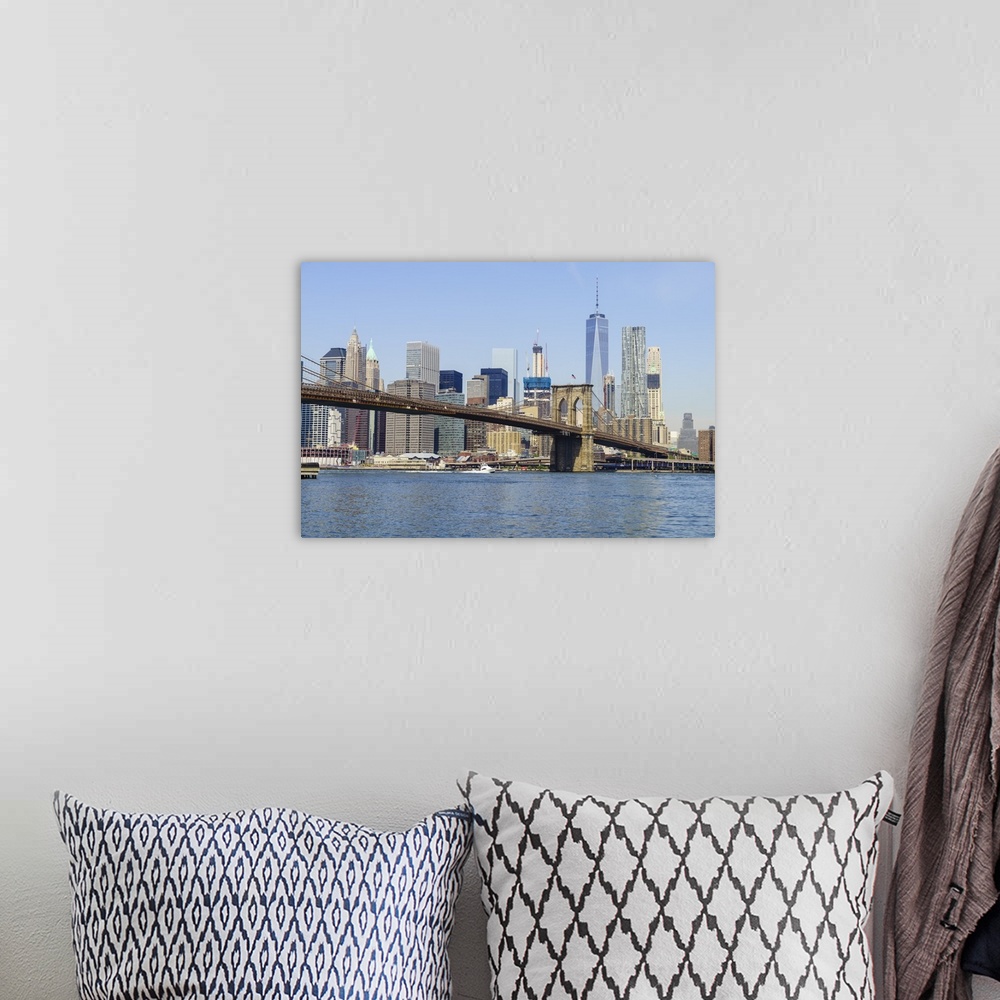 A bohemian room featuring Brooklyn Bridge and Manhattan skyline, New York City, United States of America, North America