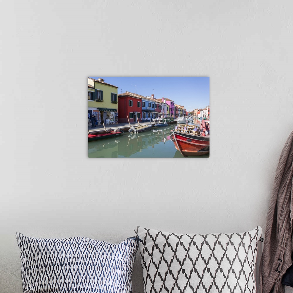 A bohemian room featuring Canal and colourful facades, Burano, Veneto, Italy, Europe