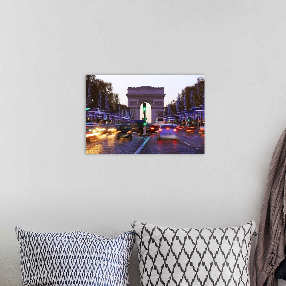 A bohemian room featuring Champs Elysees and Arc de Triomphe at Christmastime, Paris, France