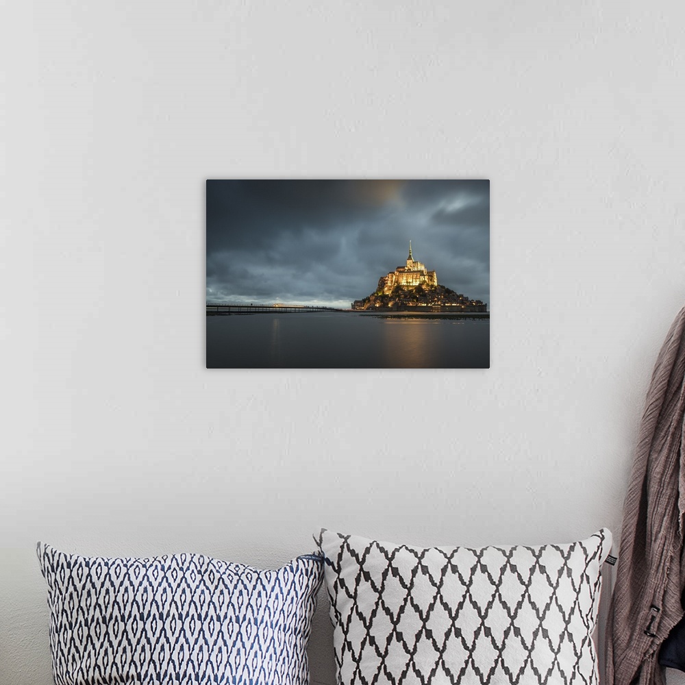 A bohemian room featuring Cloudy sky at dusk, Mont-St-Michel, Normandy, France