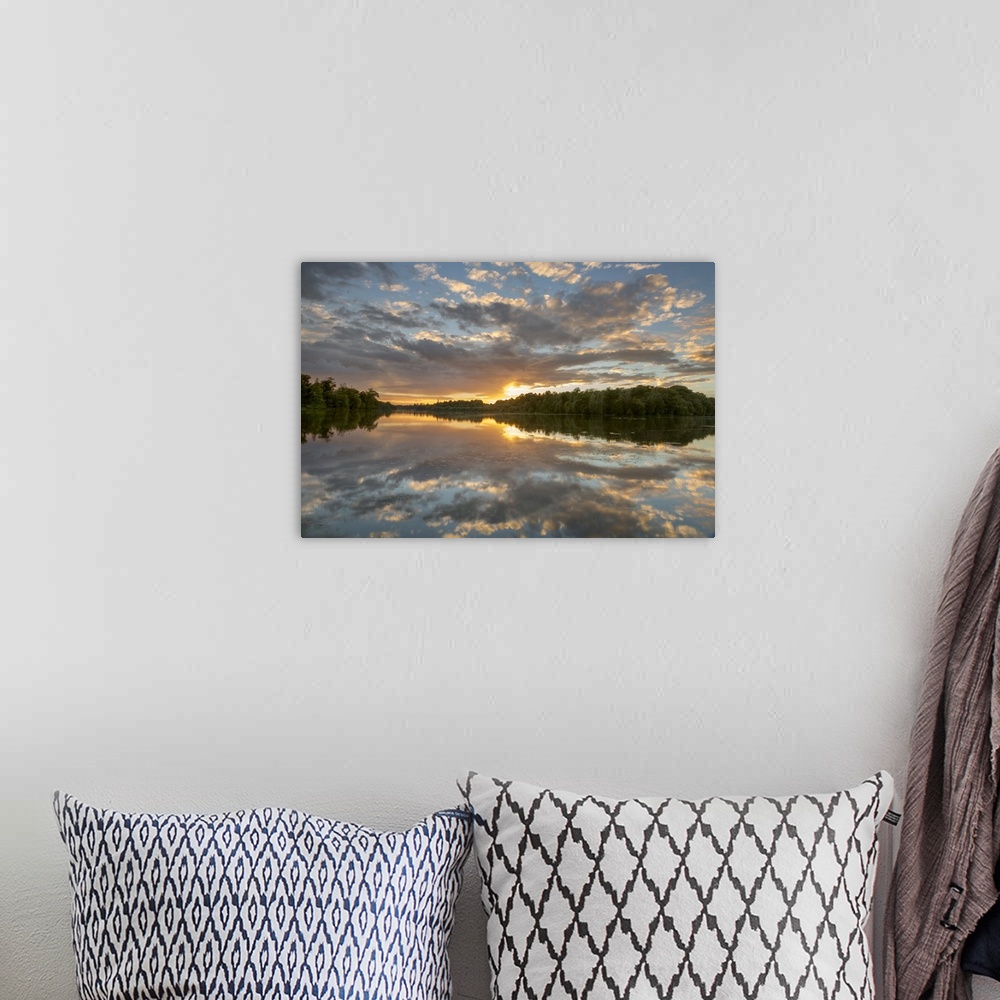 A bohemian room featuring Clumber Park Lake sunset, Nottinghamshire, England, United Kingdom, Europe