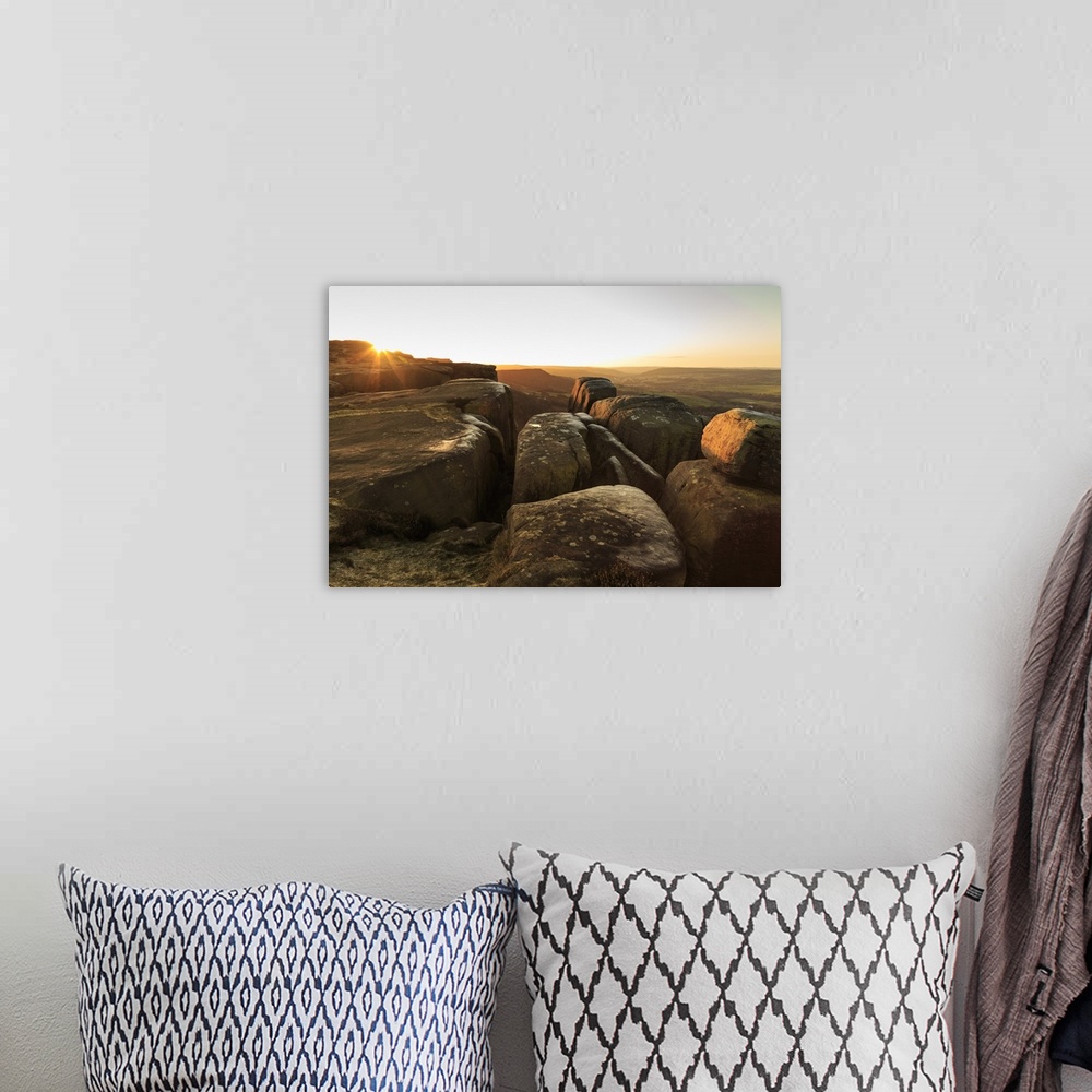 A bohemian room featuring Curbar Edge, at sunrise on a frosty winter morning, Peak District National Park, Derbyshire, Engl...
