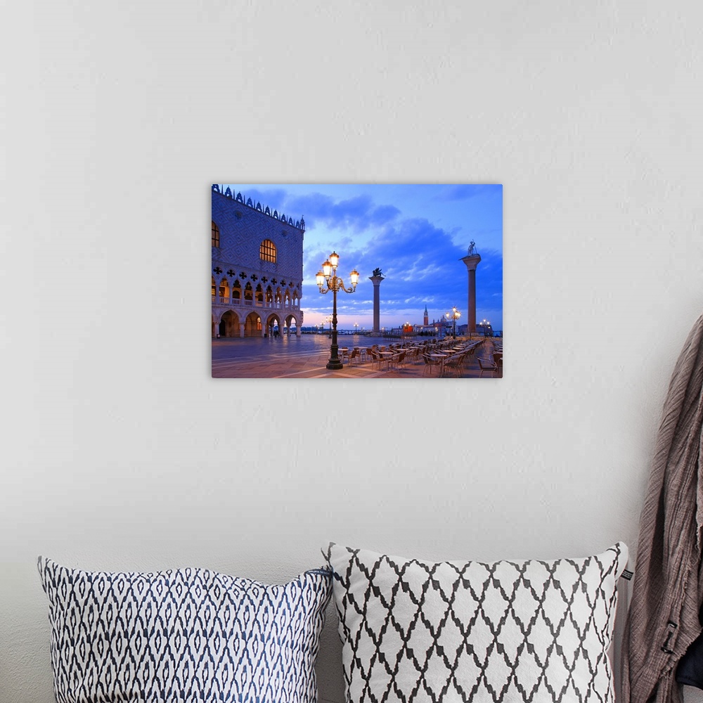 A bohemian room featuring Doge's Palace and Piazzetta against San Giorgio Maggiore in the early morning light, Venice, Vene...