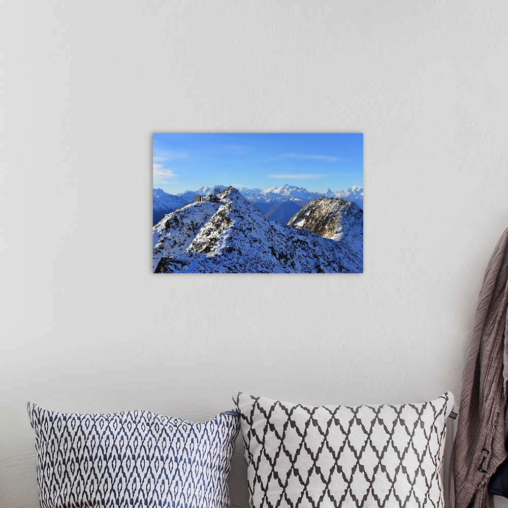 A bohemian room featuring Eggishorn cable car station and the Matterhorn in the distance, Jungfrau-Aletsch, UNESCO World He...