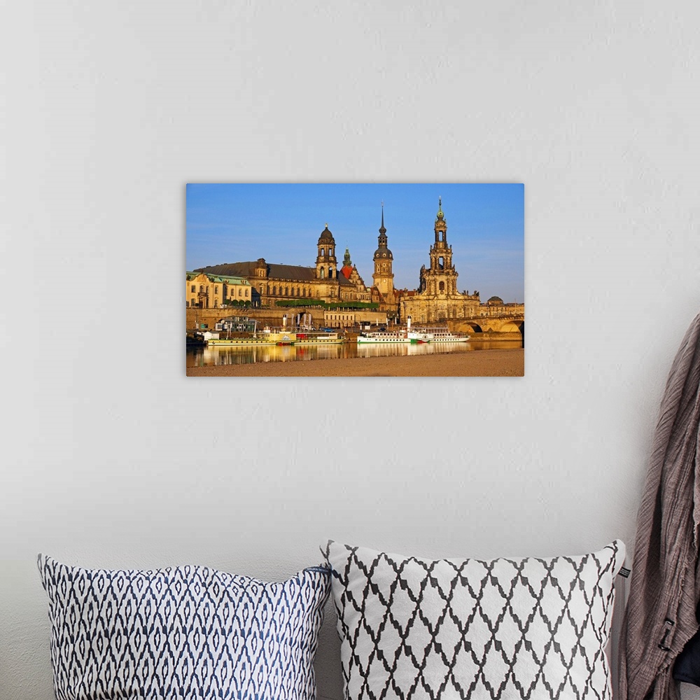 A bohemian room featuring Elbe River and Old Town skyline, Dresden, Saxony, Germany