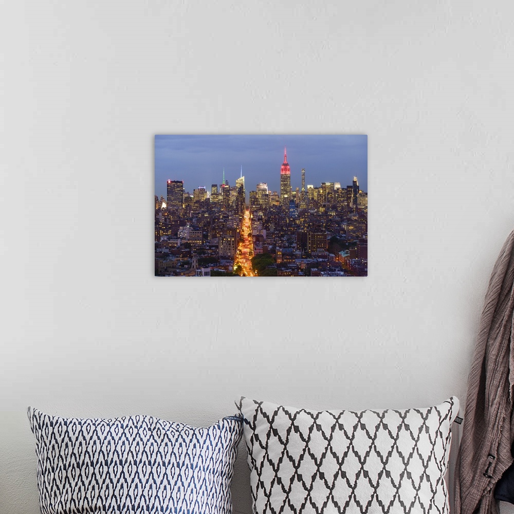 A bohemian room featuring Empire State Building and city skyline, Manhattan, New York City, United States of America, North...
