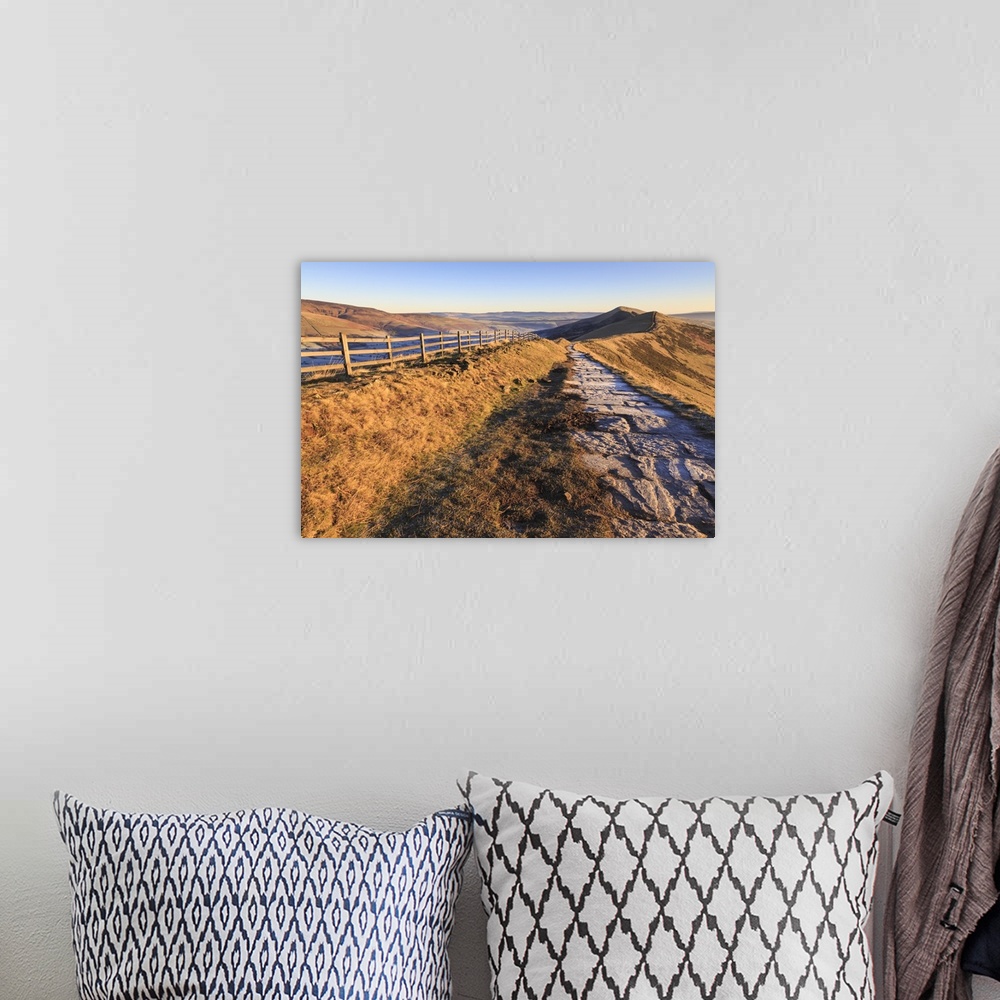 A bohemian room featuring Frosty morning, Great Ridge, Hollins Cross to Mam Tor, Edale Valley, Castleton, Peak District Nat...