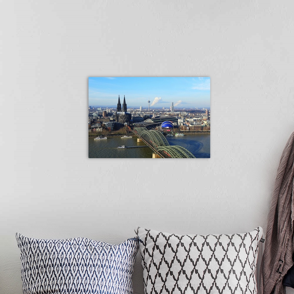 A bohemian room featuring Hohenzollern Bridge with Cologne Cathedral, Cologne, North Rhine-Westphalia, Germany