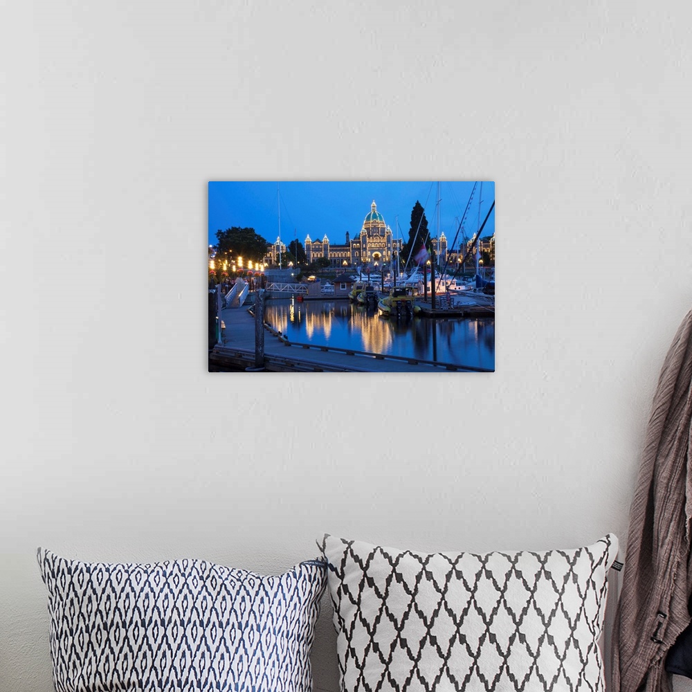 A bohemian room featuring Inner Harbour and Parliament Building, at night, Victoria, British Columbia, Canada