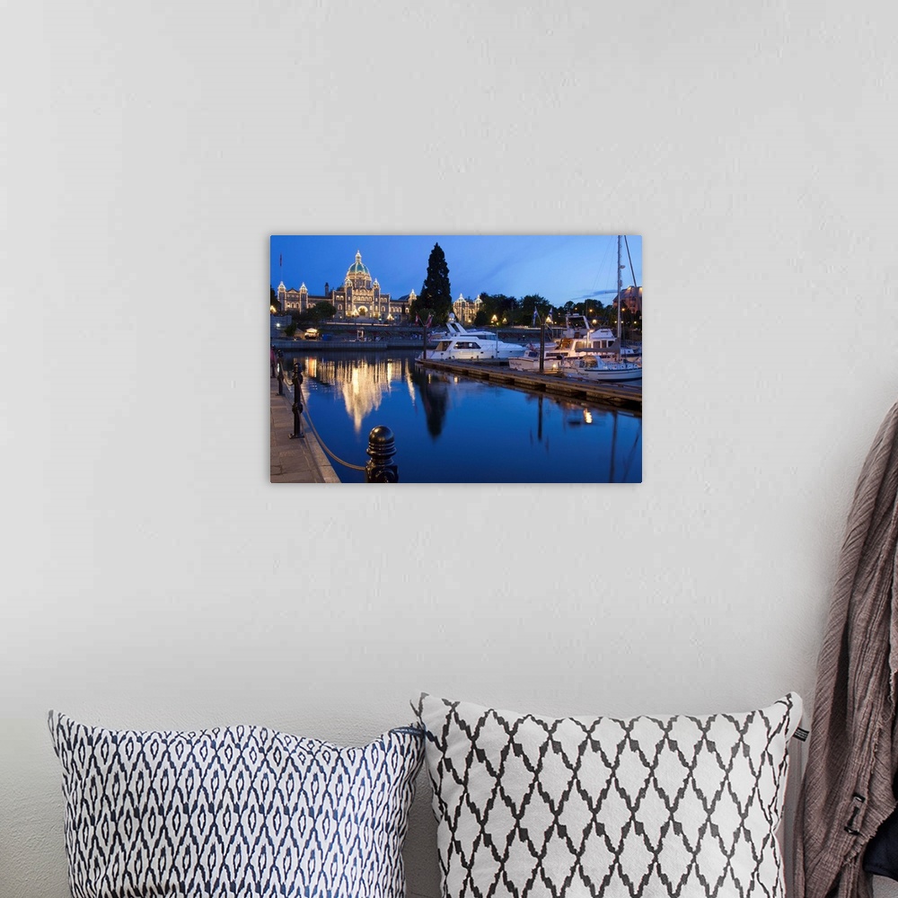 A bohemian room featuring Inner Harbour and Parliament Building, at night, Victoria, British Columbia, Canada