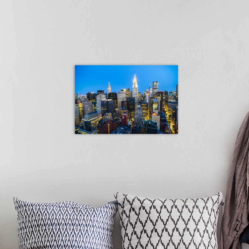 A bohemian room featuring Manhattan skyline, Empire State Building and Chrysler Building, New York City, United States of A...