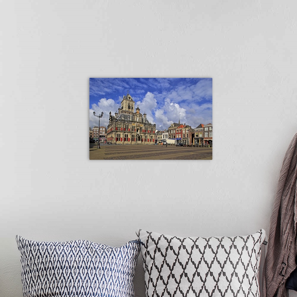A bohemian room featuring Market Square with Town Hall, Delft, South Holland, Netherlands