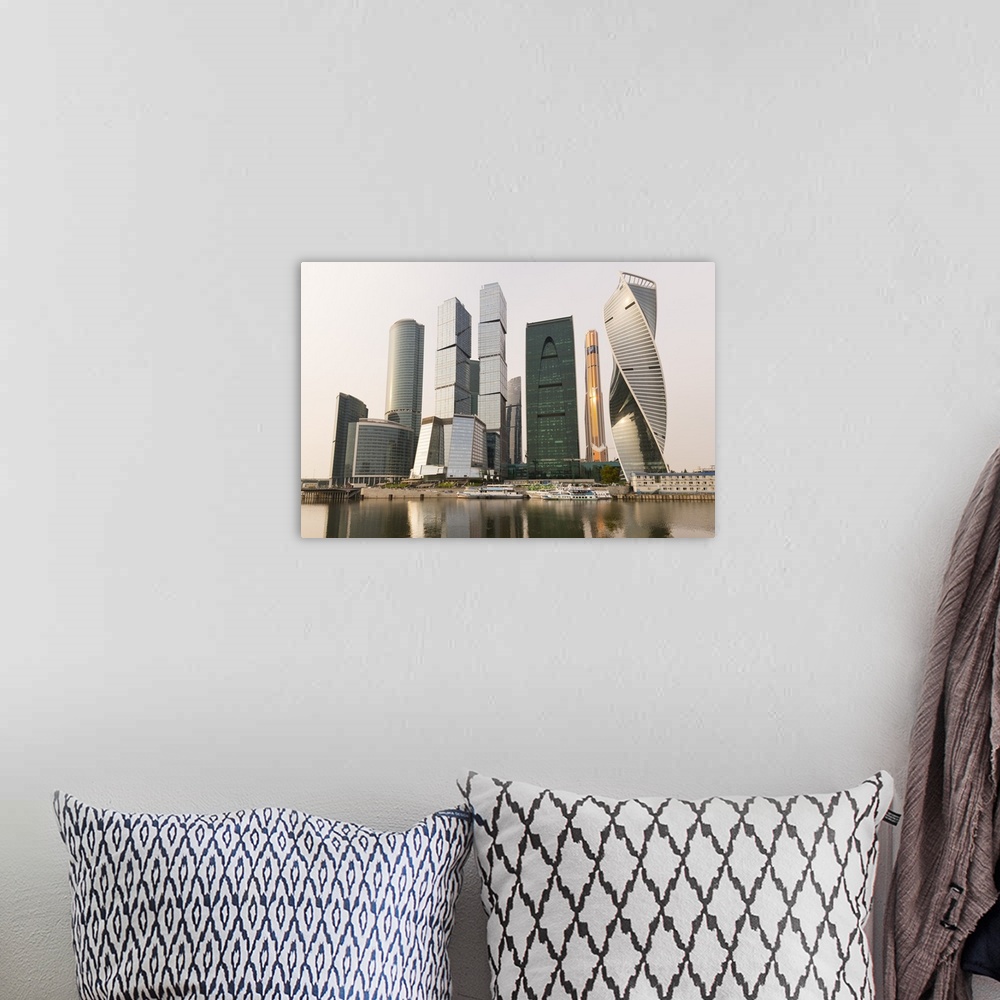 A bohemian room featuring Moscow City skyscrapers, Moscow, Russia