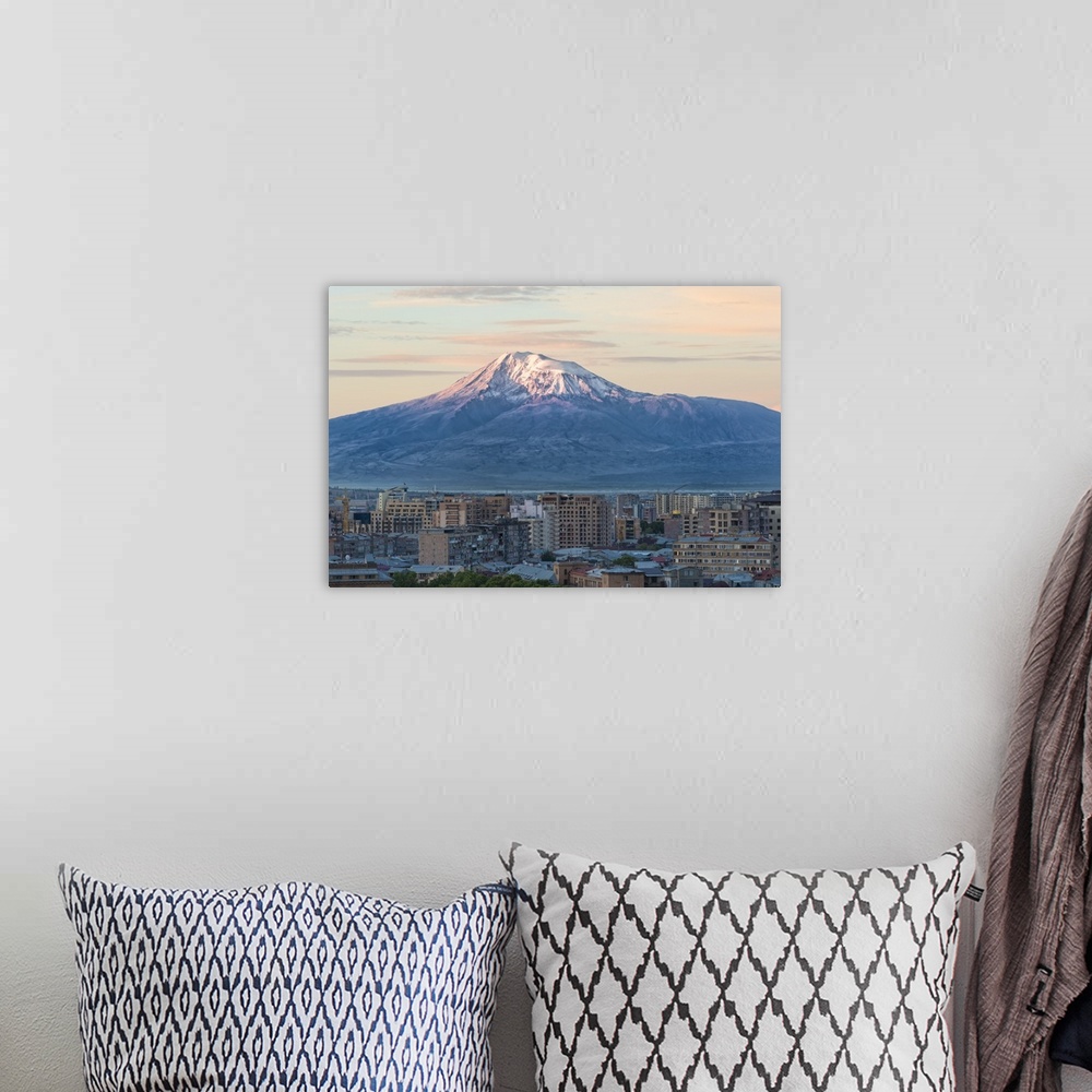 A bohemian room featuring Mount Ararat and Yerevan viewed from Cascade at sunrise, Yerevan, Armenia, Cemtral Asia, Asia