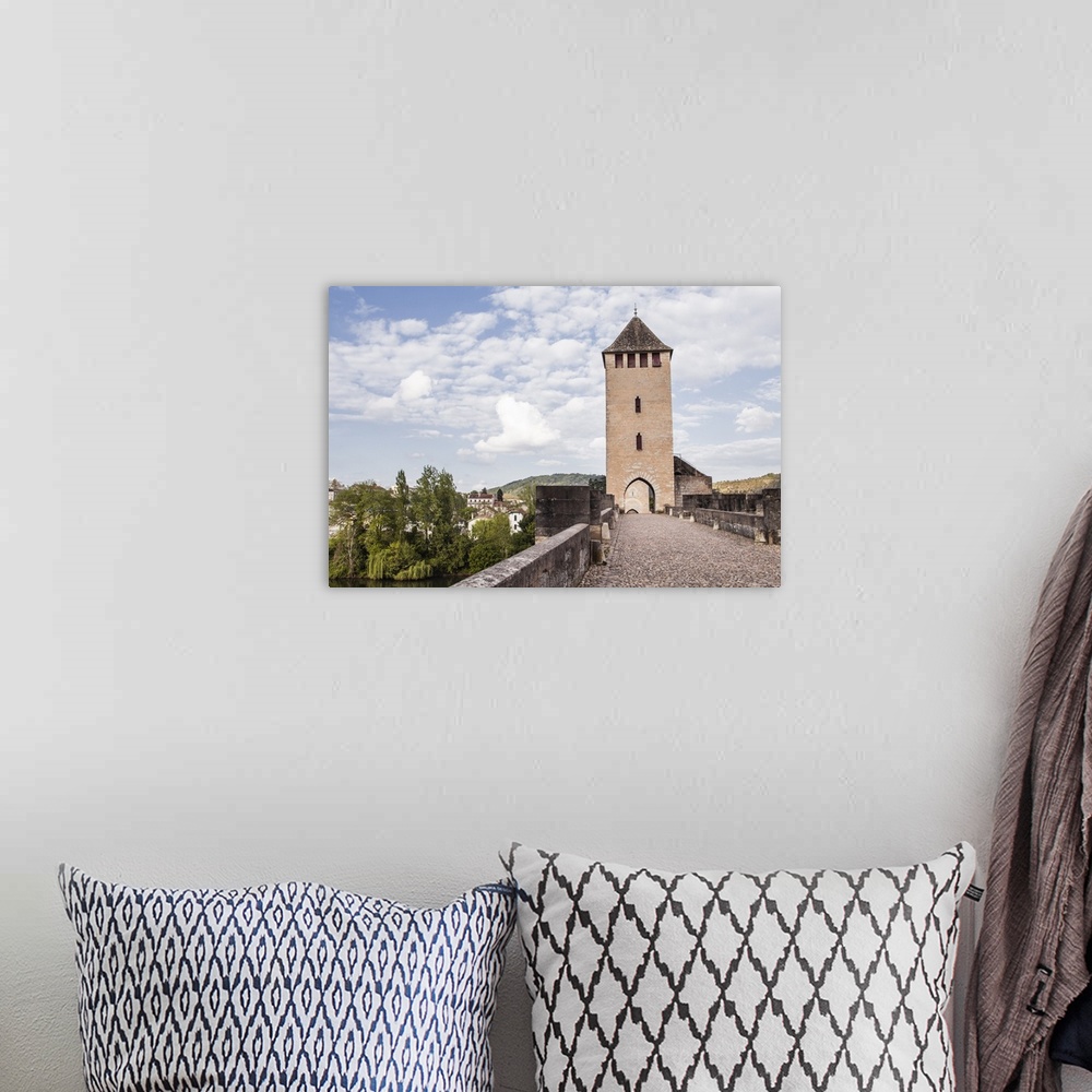 A bohemian room featuring Pont Valentre in the city of Cahors, Lot, France, Europe