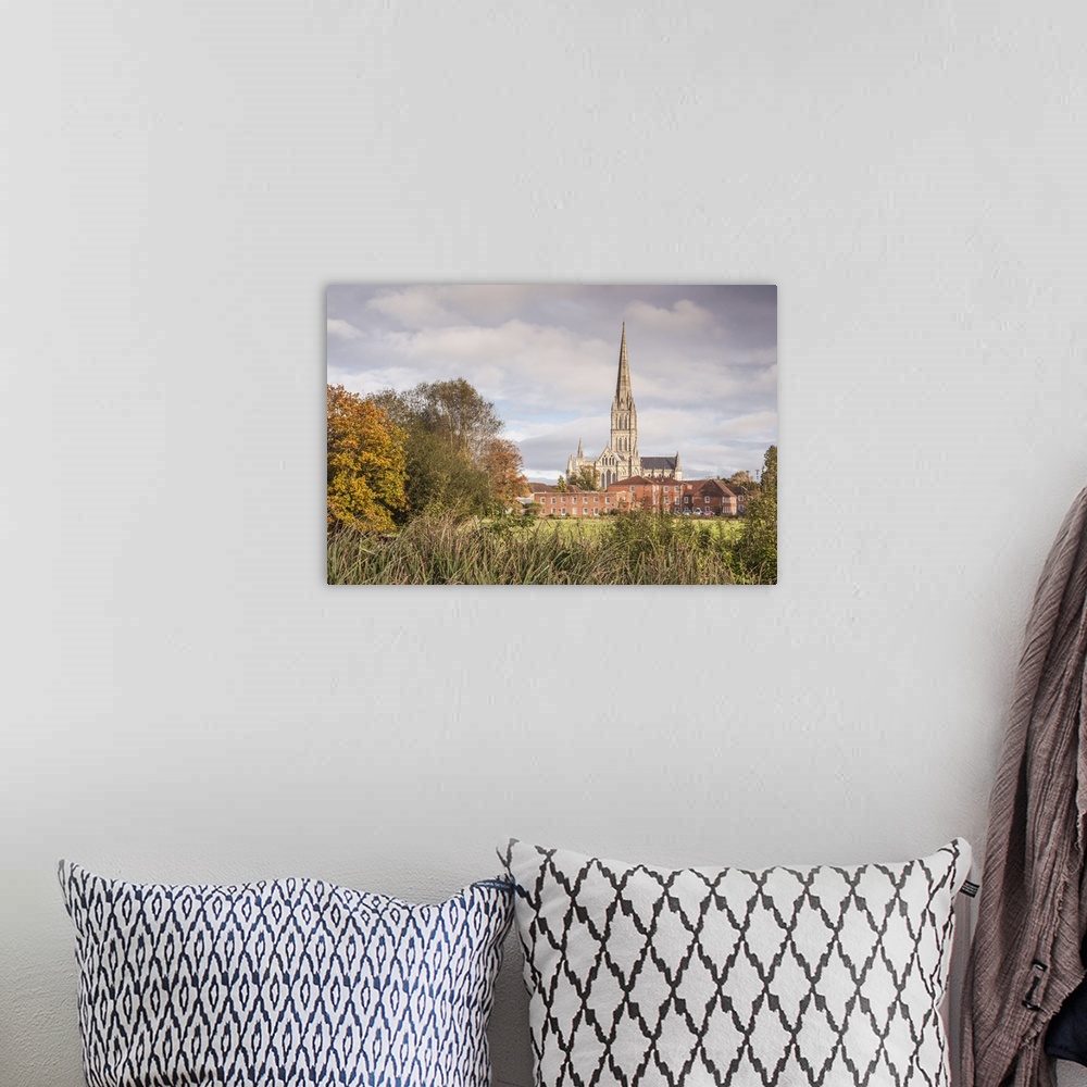 A bohemian room featuring Salisbury Cathedral from the West Harnham Water Meadows, Salisbury, Wiltshire, England, United Ki...