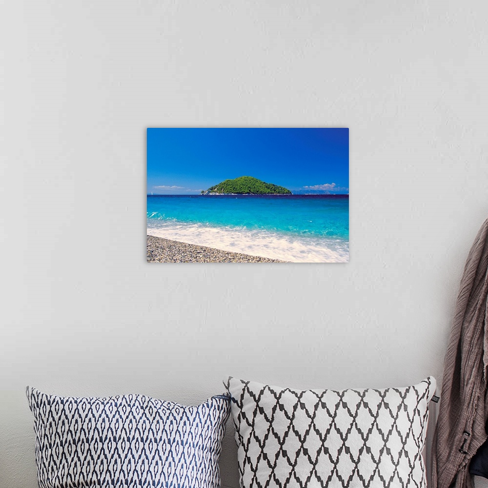 A bohemian room featuring Skopelos island, view from Milia Beach to an island, Sporades, Greek Islands, Greece