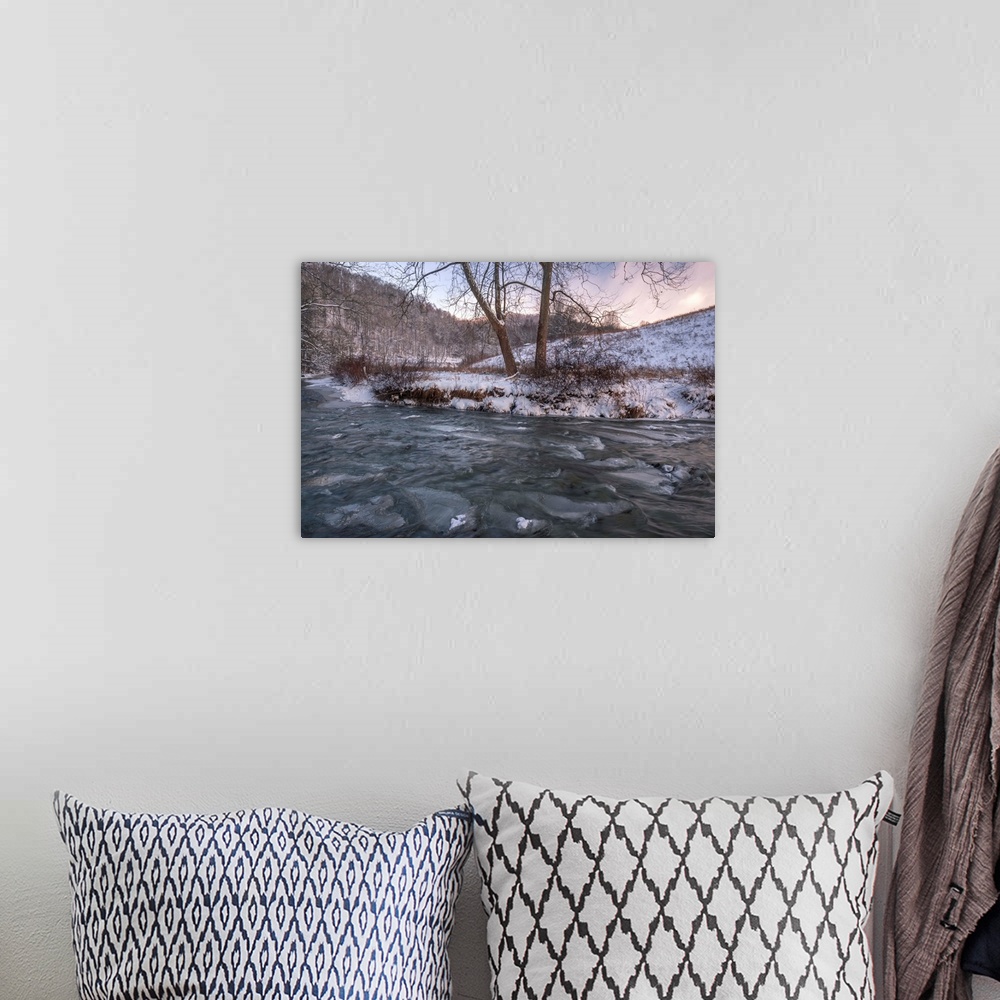 A bohemian room featuring Snow covered landscape and icy river, Blue Ridge Mountains, North Carolina