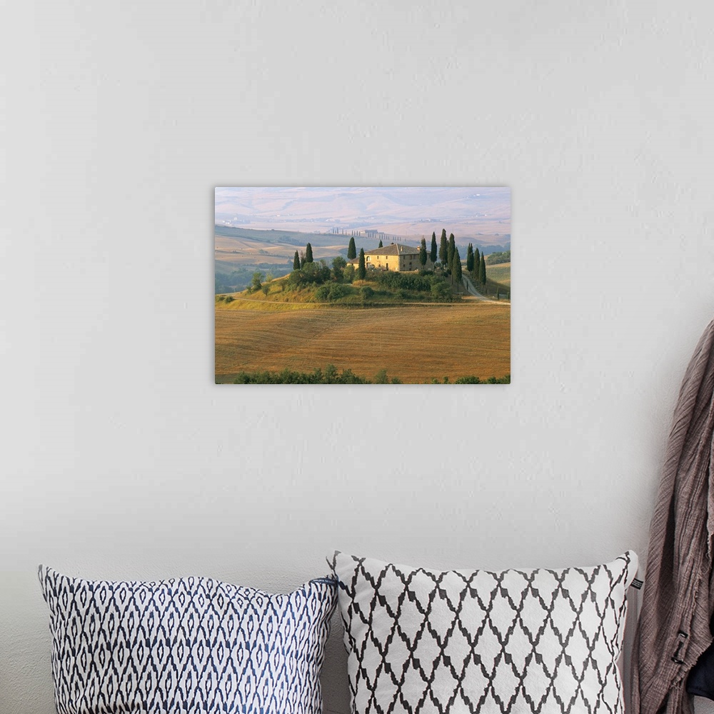 A bohemian room featuring Sunrise near San Quirico d'Orcia, Val d'Orcia, Siena province, Tuscany, Italy