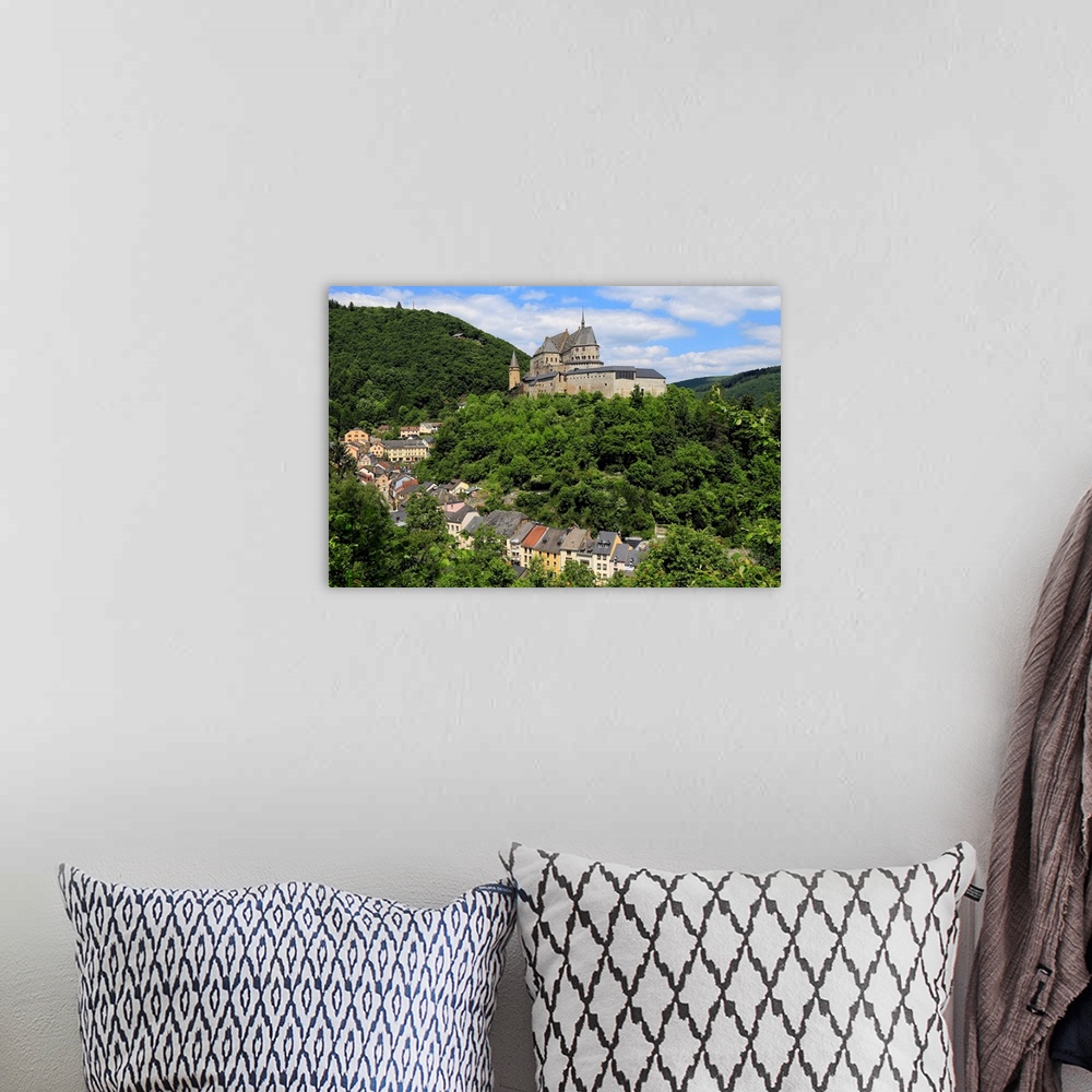 A bohemian room featuring Vianden Castle above the Town of Vianden on Our River, Canton of Vianden, Grand Duchy of Luxembourg