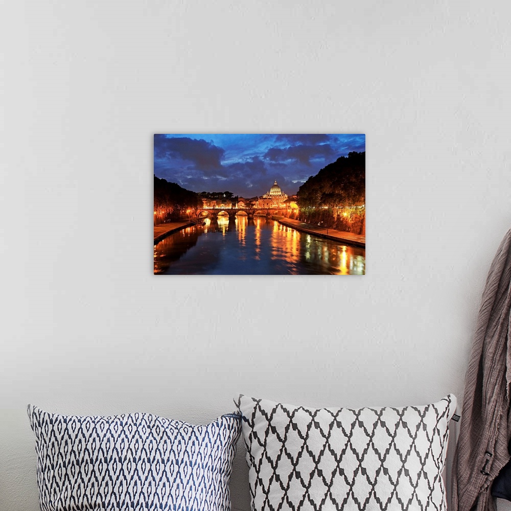 A bohemian room featuring View across Tiber River towards St. Peter's Basilica, Rome, Lazio, Italy