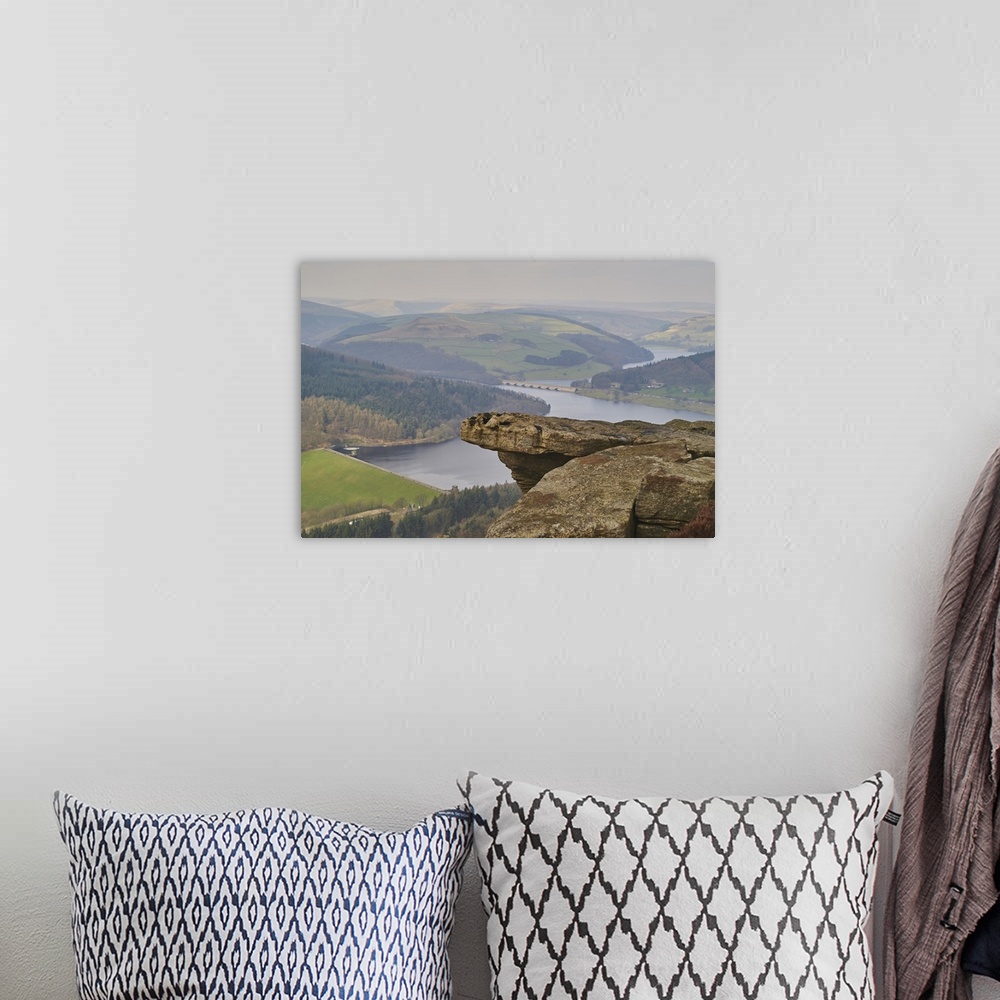 A bohemian room featuring View from Hathersage Edge to Ladybower Reservoir and Derwent Valley, Peak District National Park,...