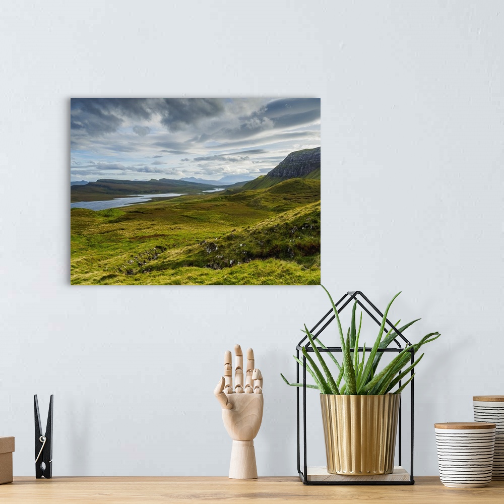 A bohemian room featuring View from The Storr towards the Loch Leathan, Isle of Skye, Inner Hebrides, Scotland, United King...