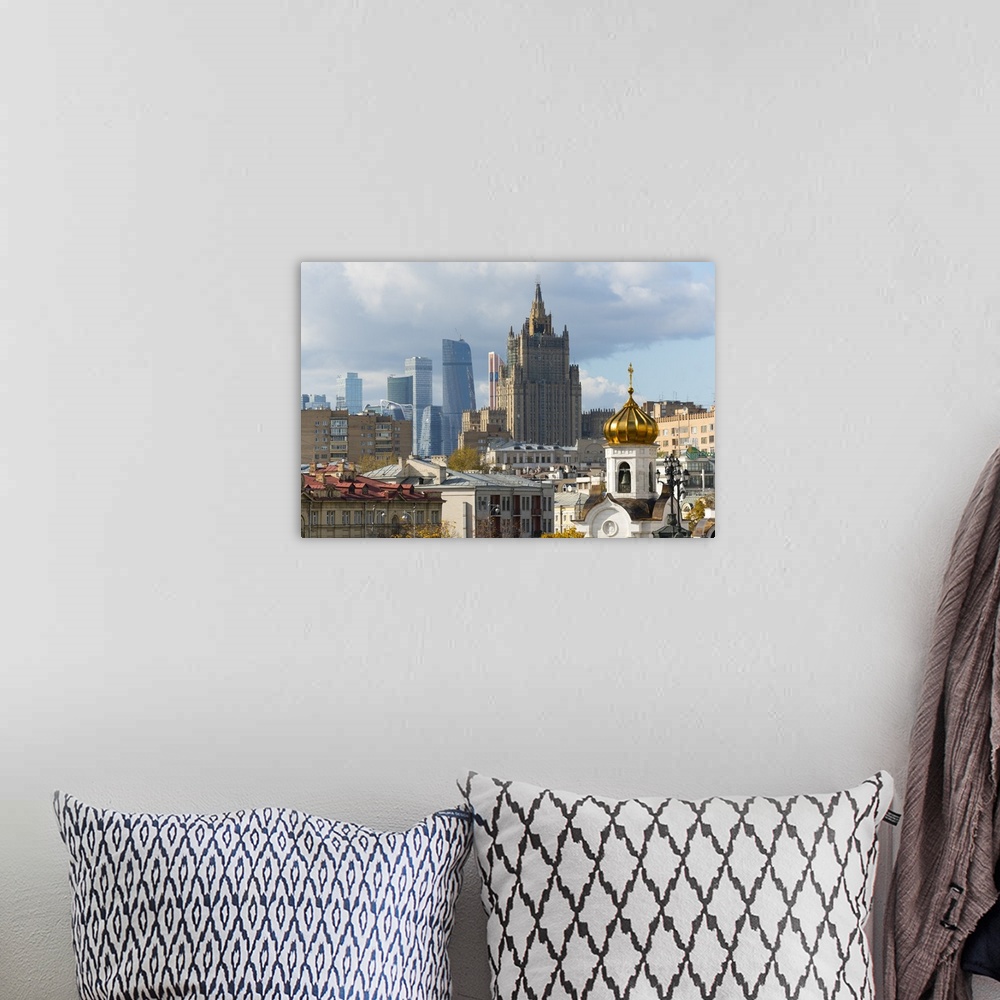 A bohemian room featuring View of old and new skyscrapers, Moscow, Russia