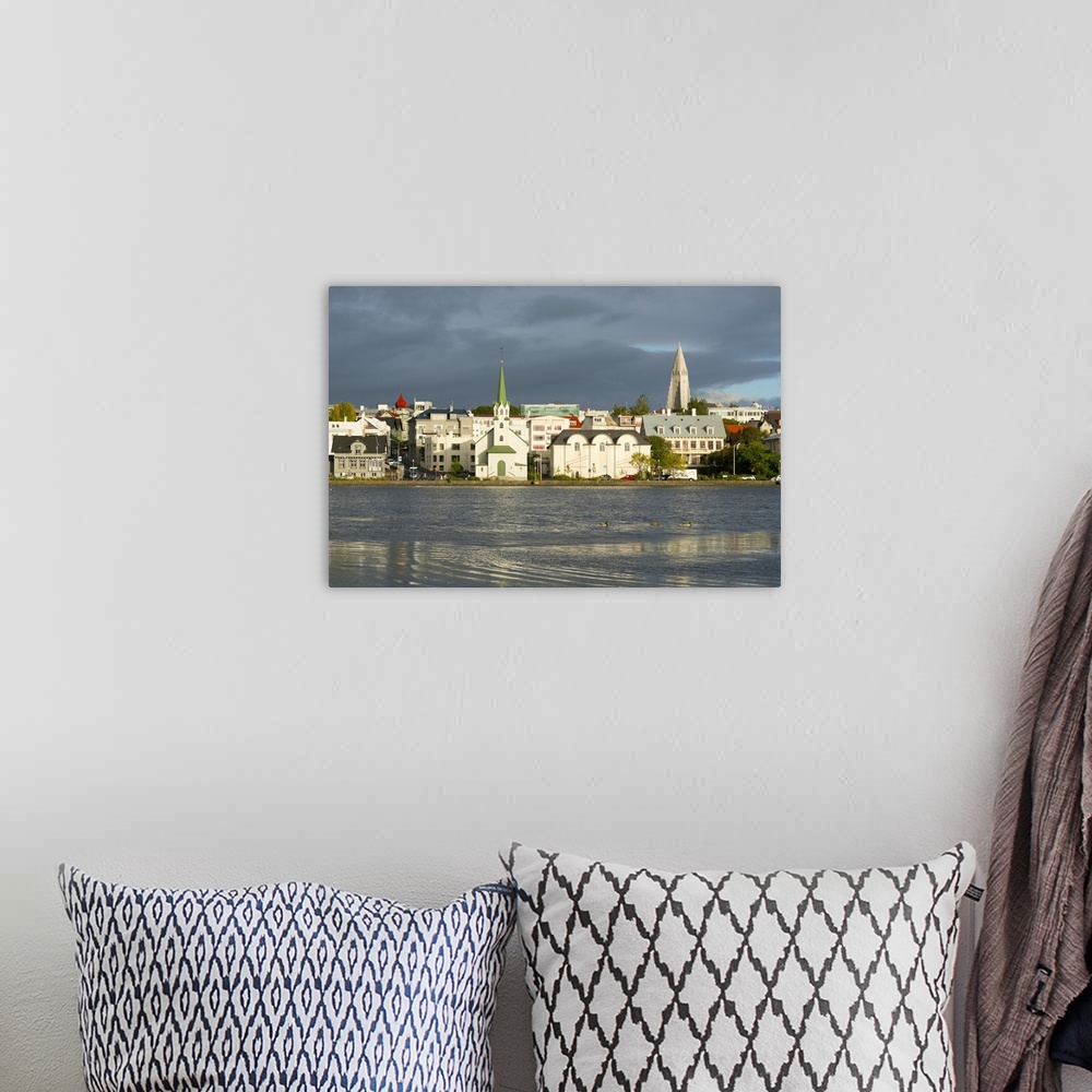 A bohemian room featuring View of the Historic Centre and Lake Tjornin, Reykjavik, Iceland, Polar Regions