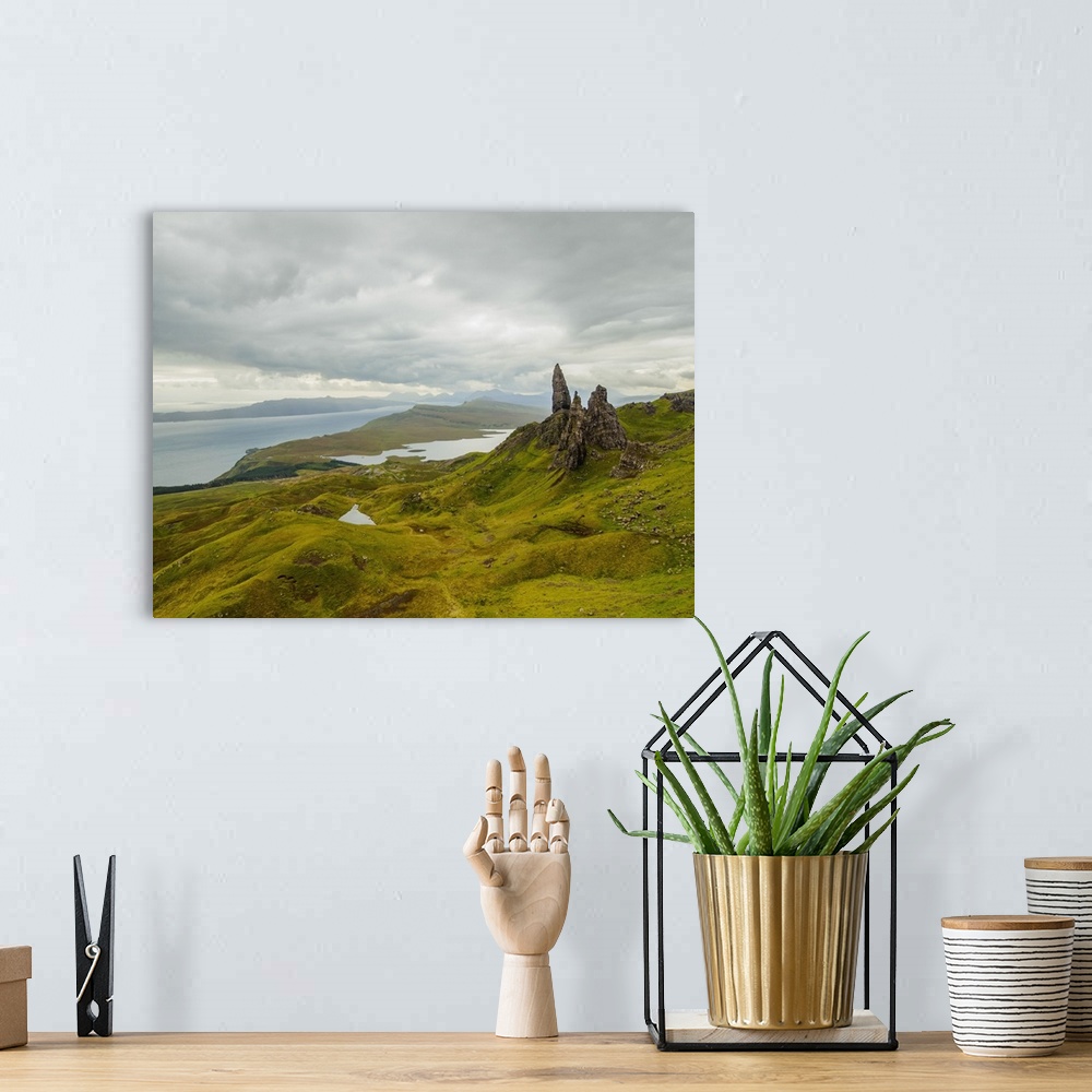 A bohemian room featuring View of the Old Man of Storr, Isle of Skye, Inner Hebrides, Scotland, United Kingdom, Europe