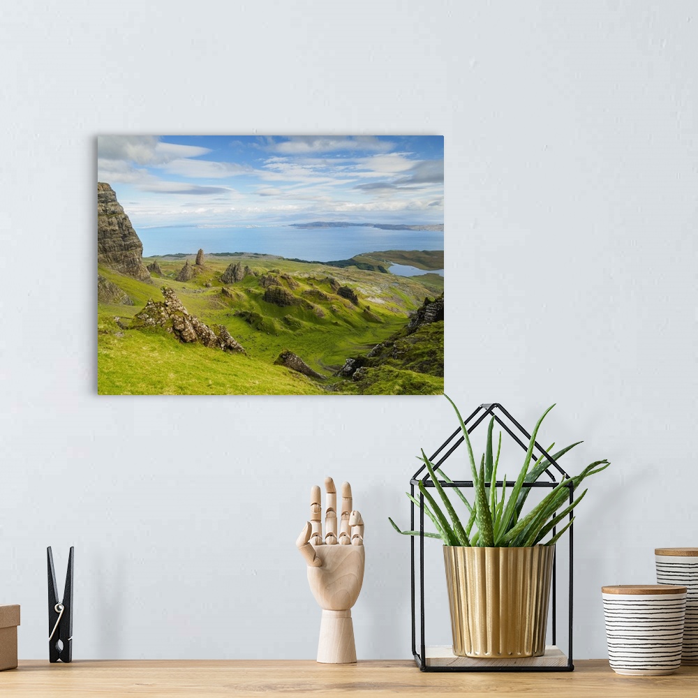 A bohemian room featuring View of the Old Man of Storr, Isle of Skye, Inner Hebrides, Scotland, United Kingdom, Europe