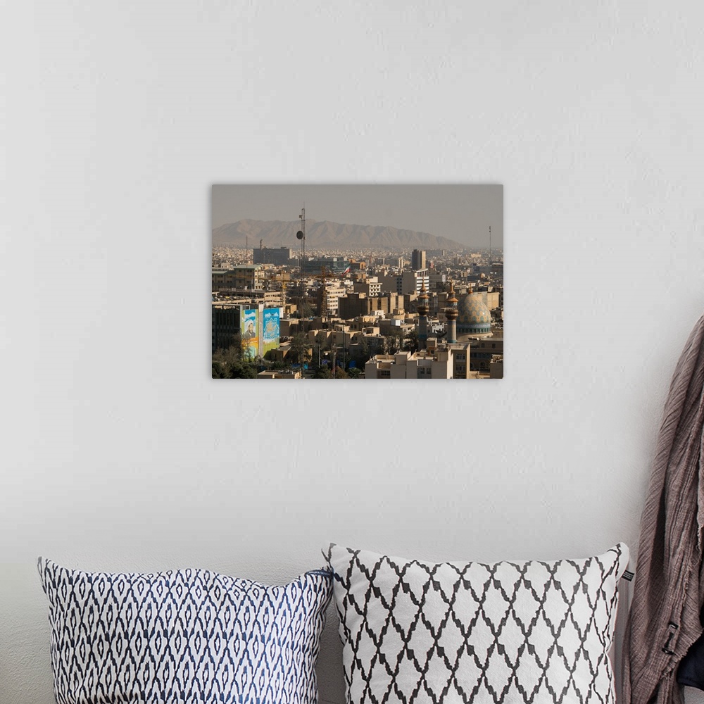 A bohemian room featuring View over buildings from city centre towards Alborz Mountains, Tehran, Iran, Middle East