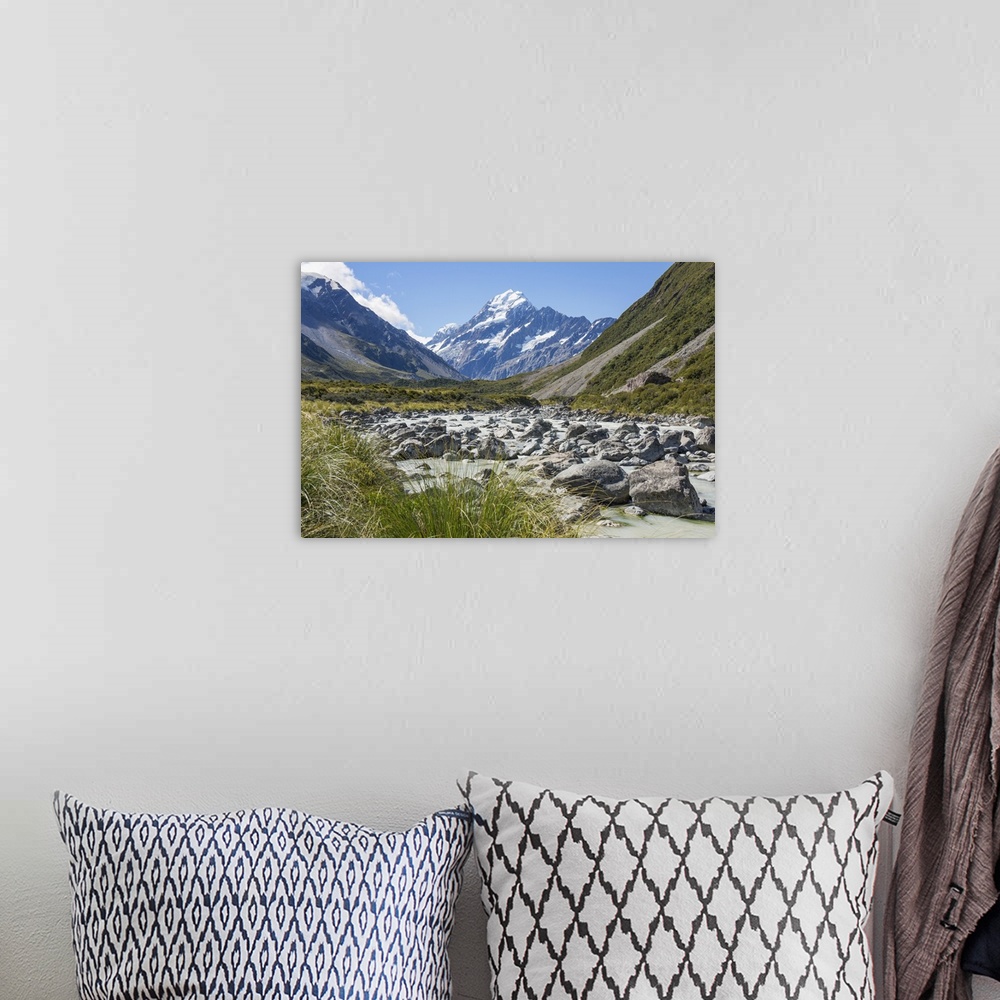 A bohemian room featuring View up the Hooker Valley to Aoraki (Mount Cook), Aoraki (Mount Cook) National Park, UNESCO World...