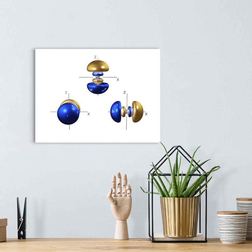 A bohemian room featuring 4p electron orbitals, computer model. An electron orbital is a region around an atomic nucleus (n...