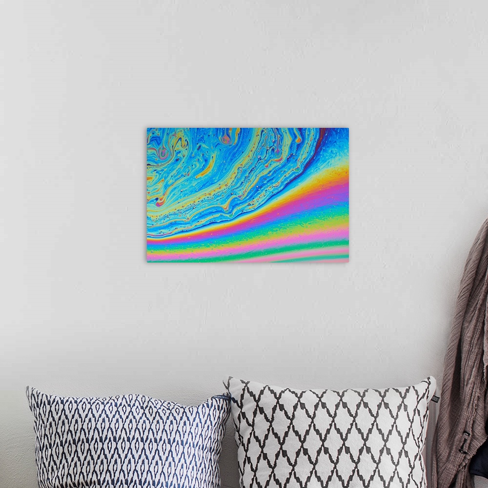 A bohemian room featuring Colours in a soap film. The colours are produced by the interference of light waves reflected fro...